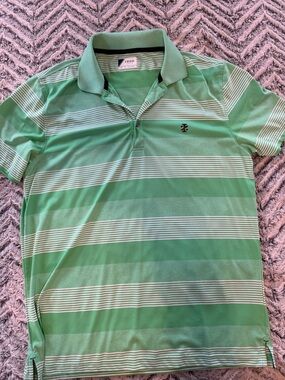 Izod Green and White Striped Polo Shirt